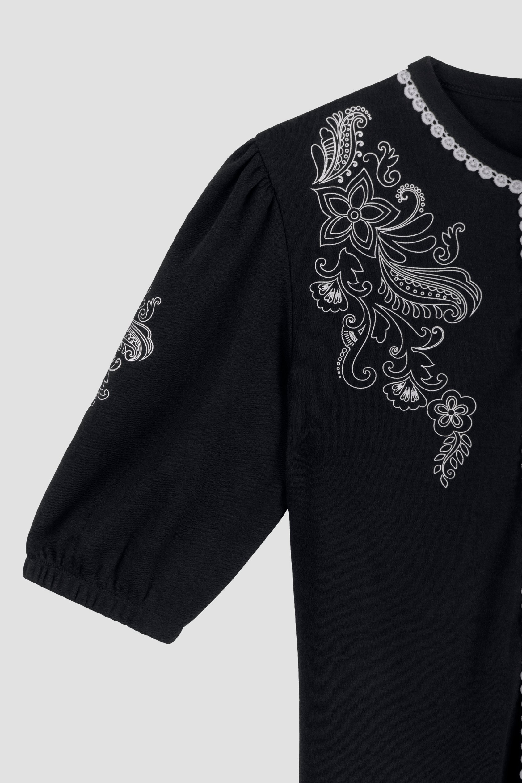 Lace Trimmed Puff Sleeve Tops