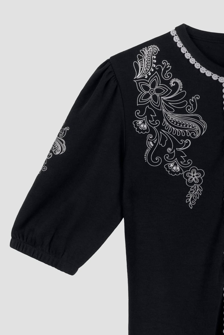 Lace Trimmed Puff Sleeve Tops