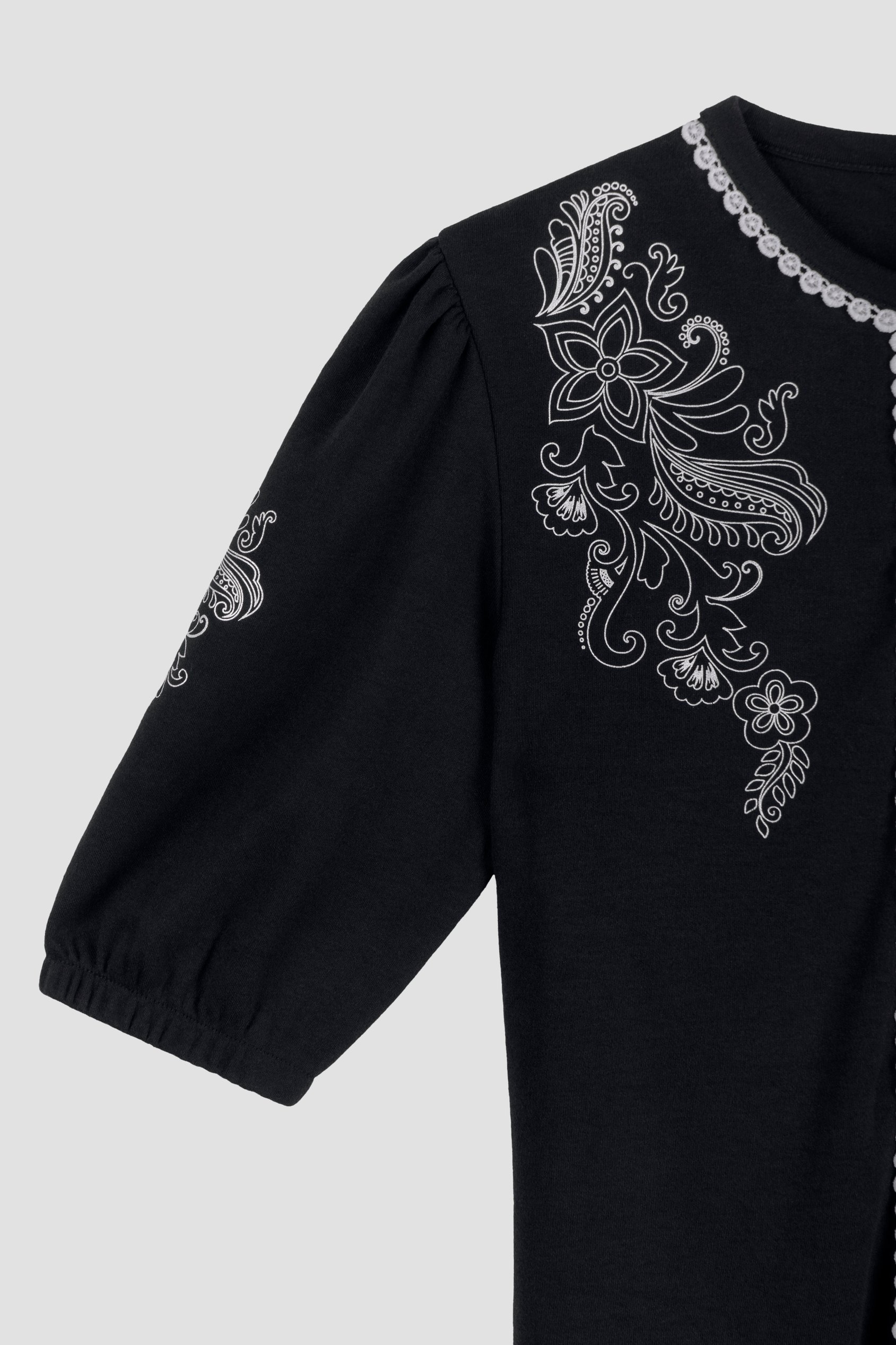 Lace Trimmed Puff Sleeve Tops