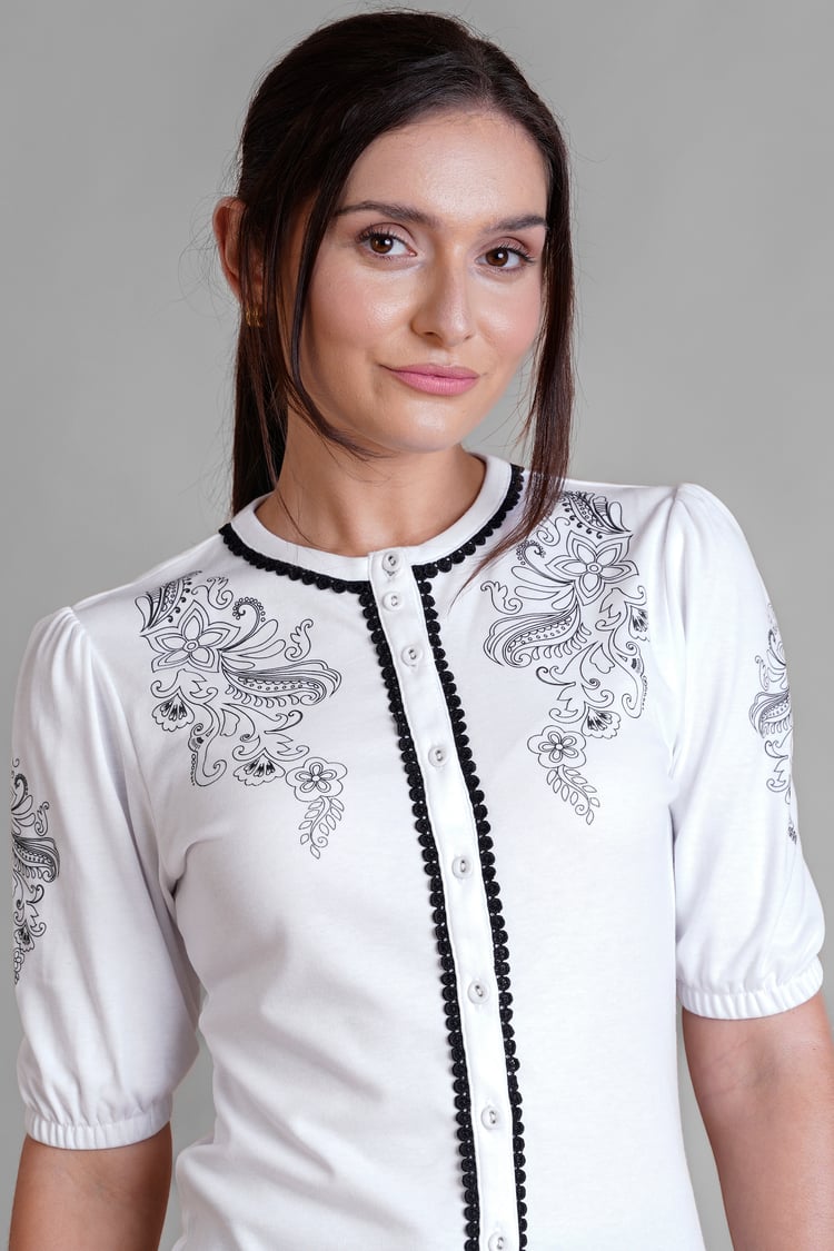 Lace Trimmed Puff Sleeve Tops