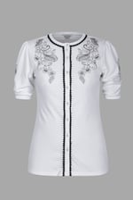 Lace Trimmed Puff Sleeve Tops