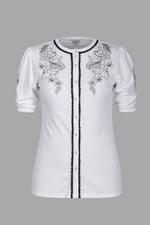 Lace Trimmed Puff Sleeve Tops