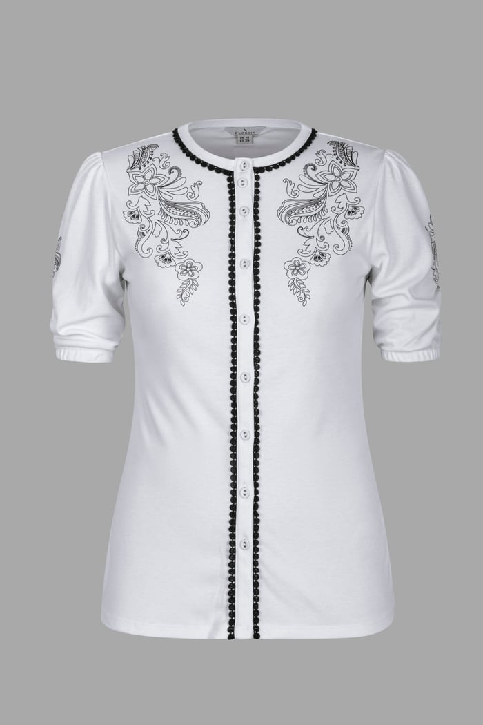 Lace Trimmed Puff Sleeve Tops