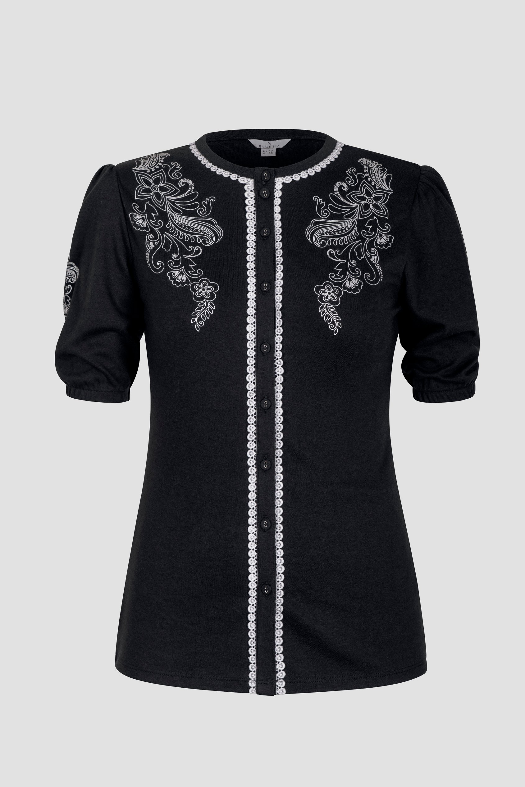 Lace Trimmed Puff Sleeve Tops