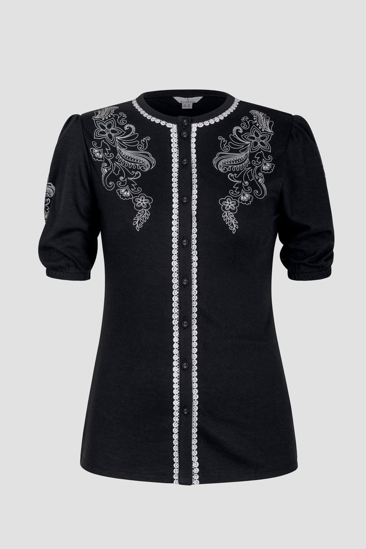 Lace Trimmed Puff Sleeve Tops