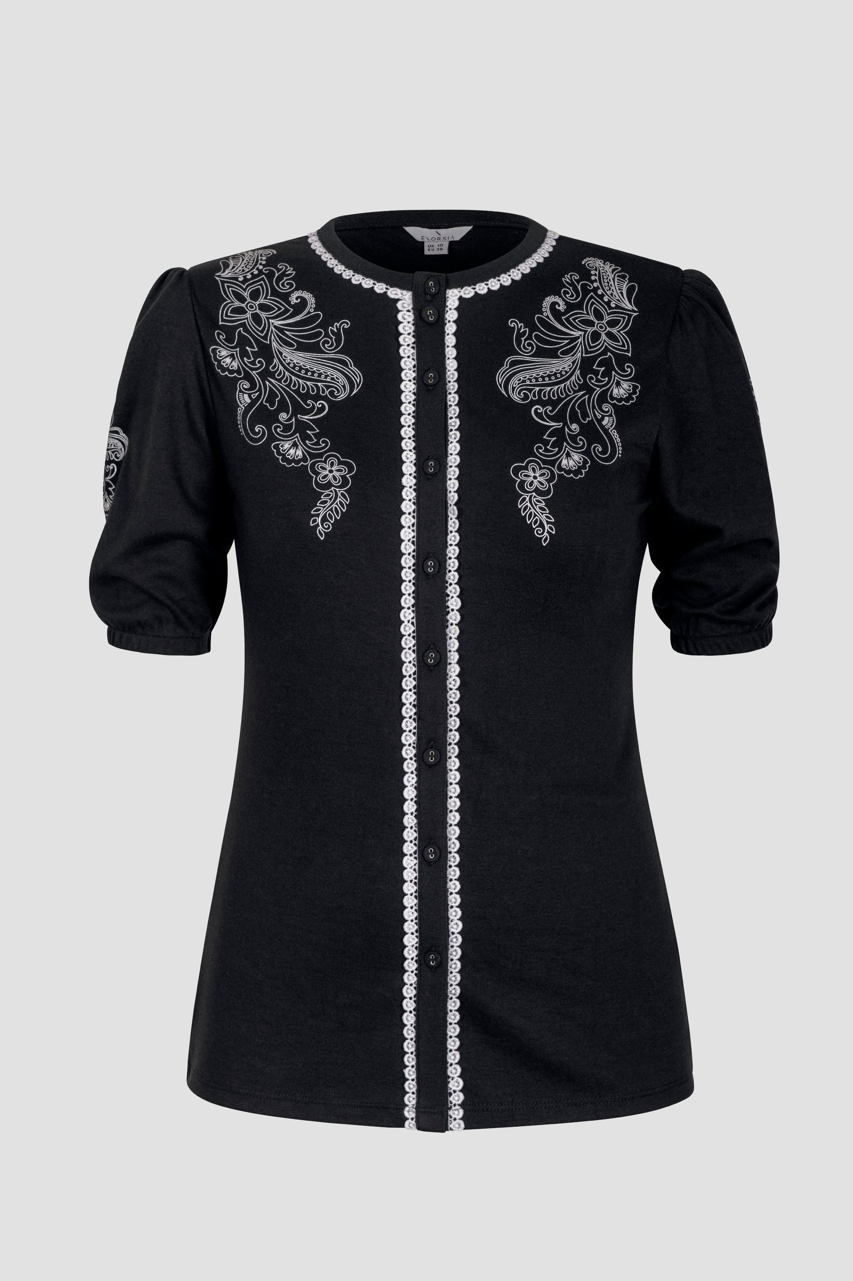 Lace Trimmed Puff Sleeve Tops