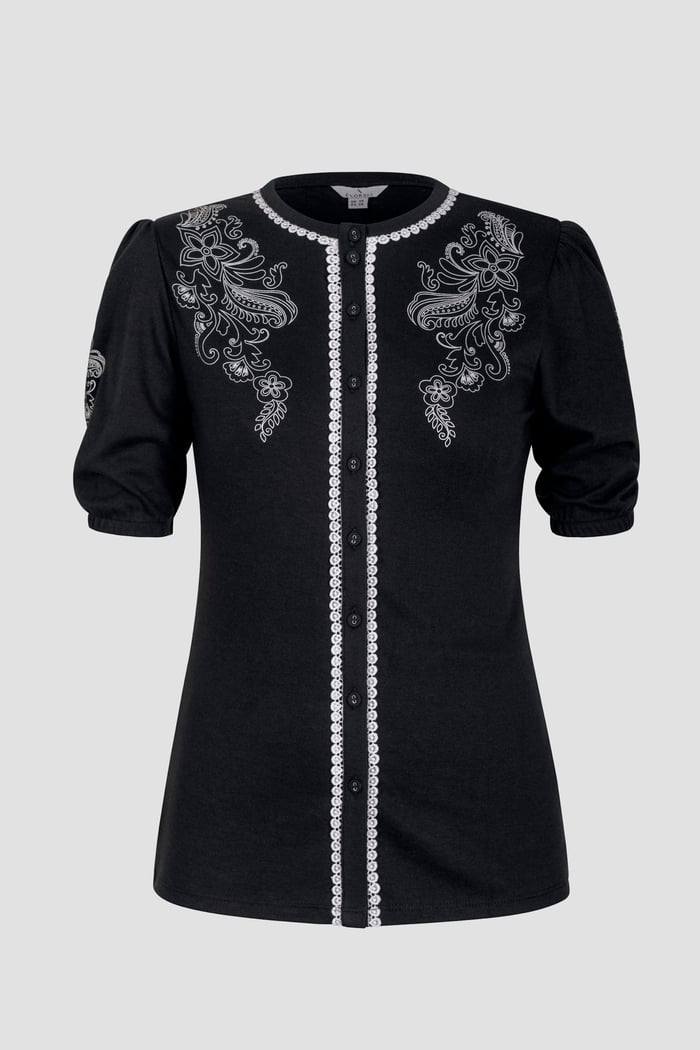 Lace Trimmed Puff Sleeve Tops