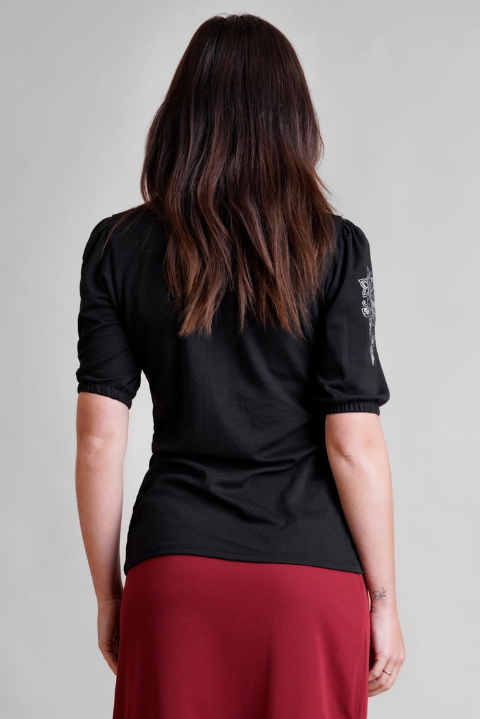 Lace Trimmed Puff Sleeve Tops