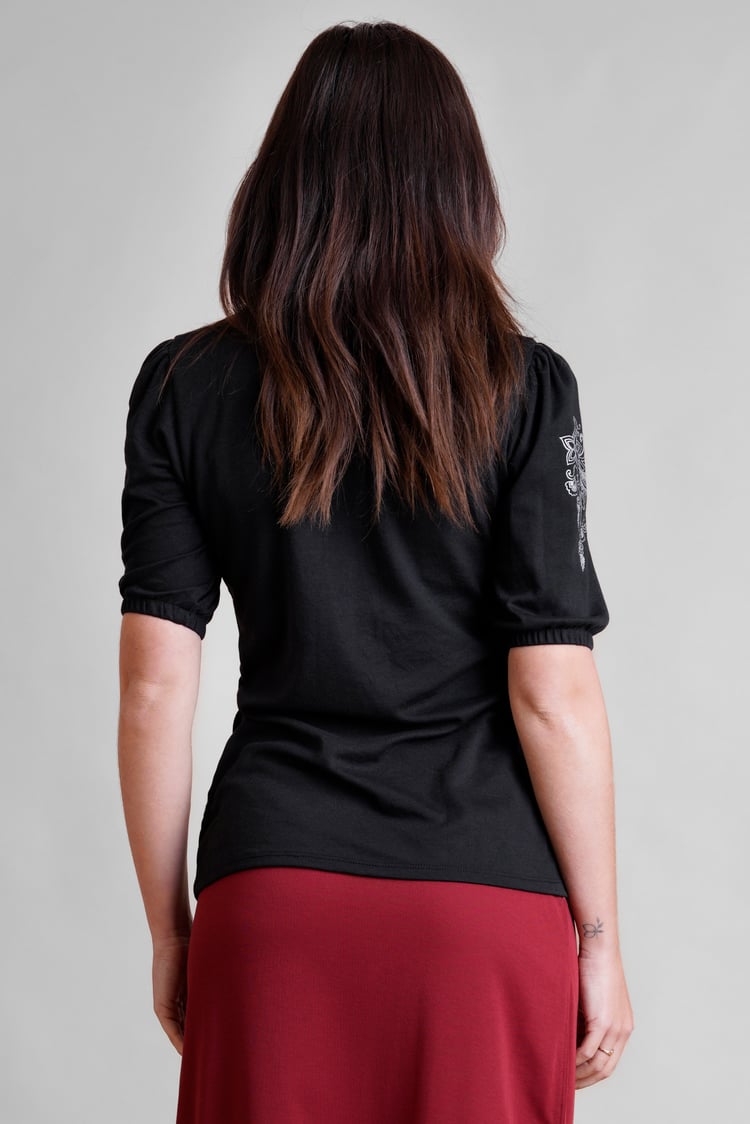 Lace Trimmed Puff Sleeve Tops