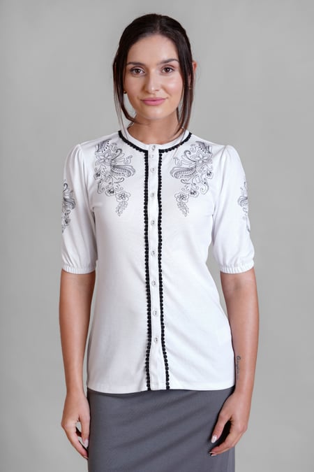 White Lace Trimmed Puff Sleeve Tops