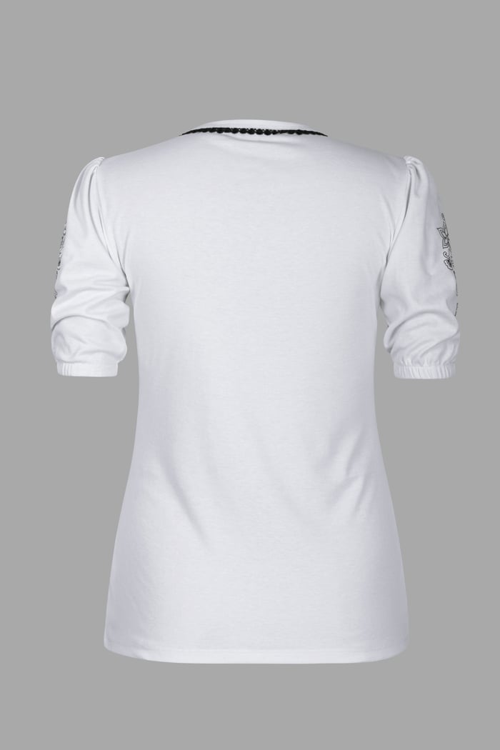 Lace Trimmed Puff Sleeve Tops