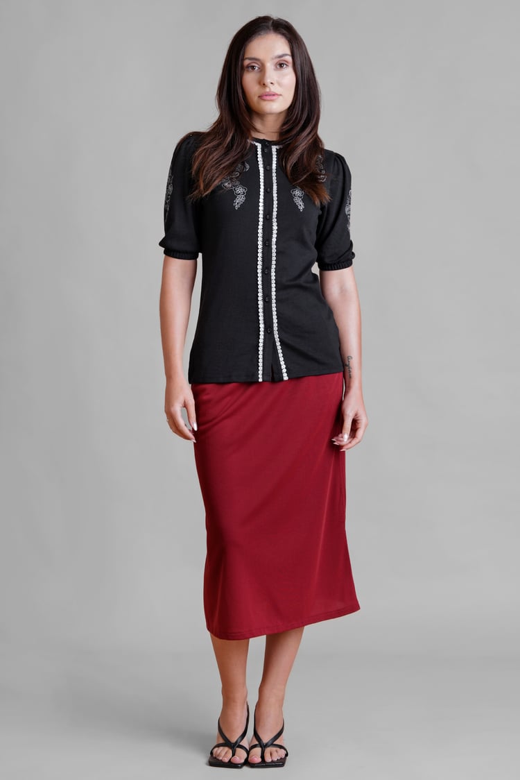 Lace Trimmed Puff Sleeve Tops