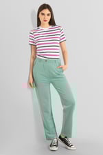 Womens Button Details Stripe T-Shirt