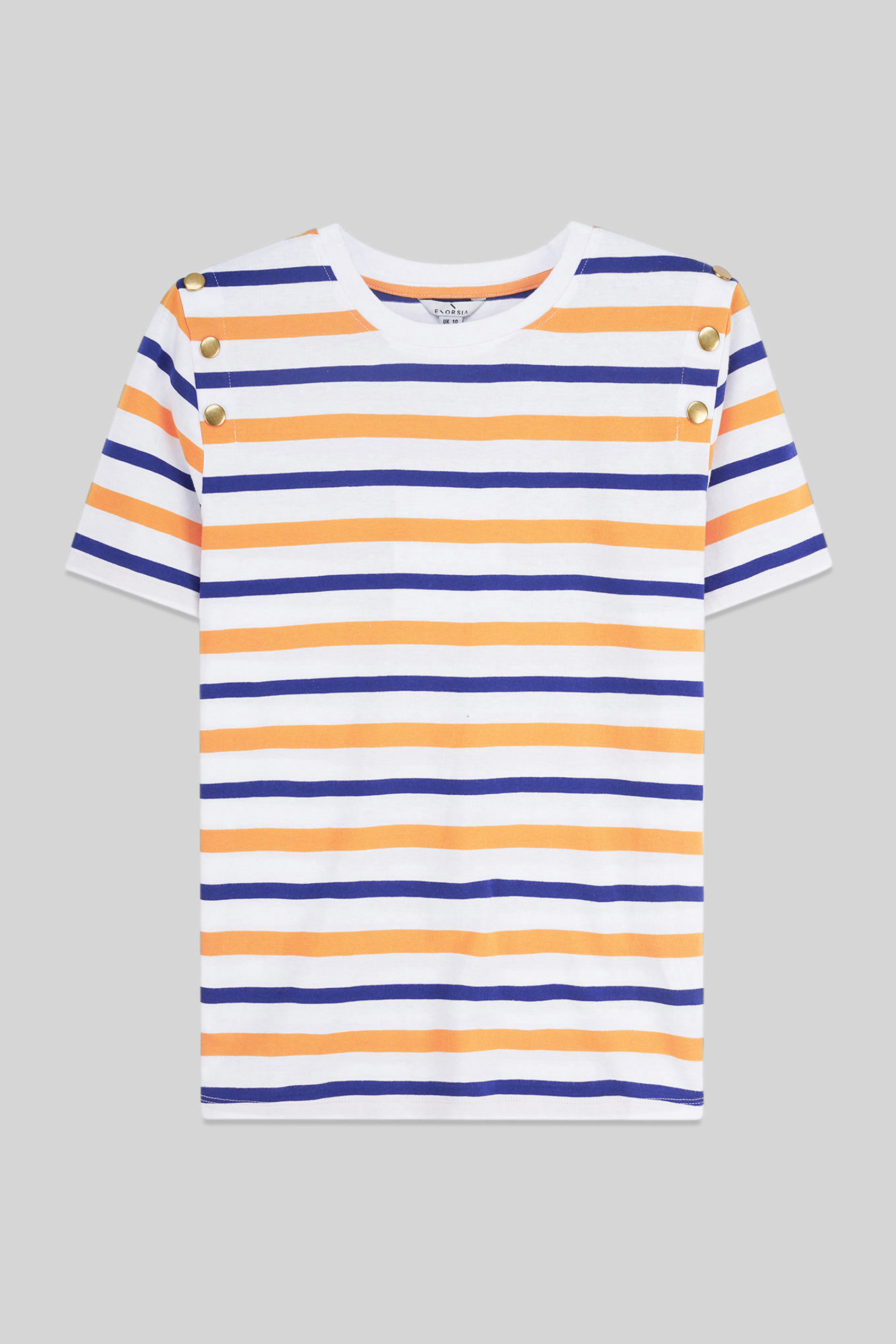 Womens Button Details Stripe T-Shirt