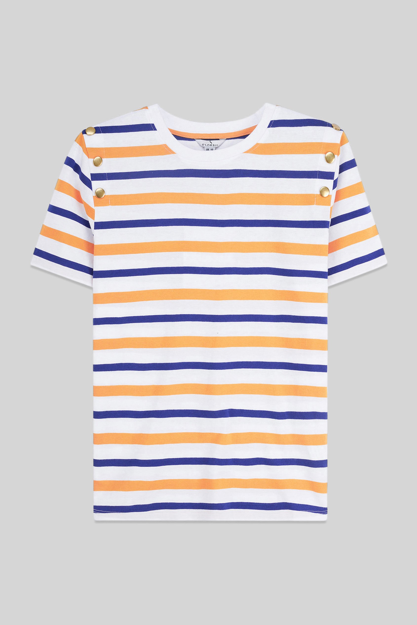 Womens Button Details Stripe T-Shirt