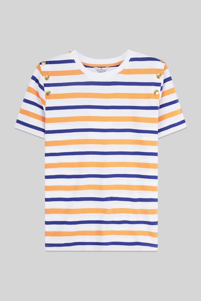 Womens Button Details Stripe T-Shirt
