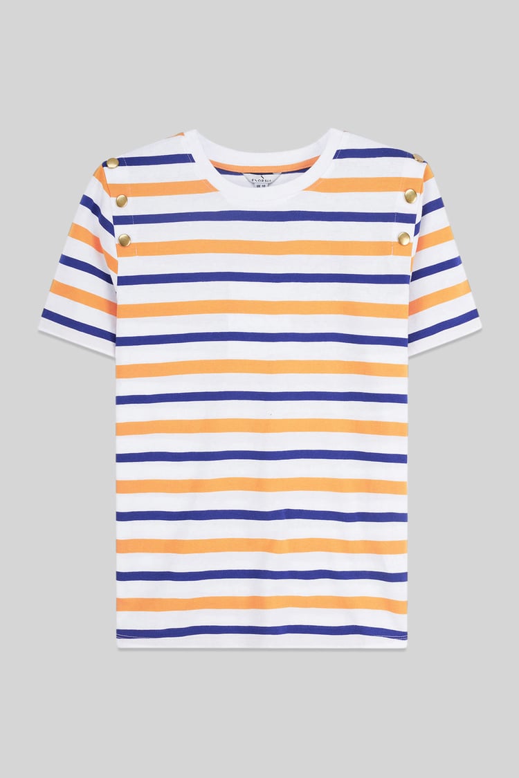 Womens Button Details Stripe T-Shirt