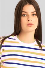 Womens Button Details Stripe T-Shirt