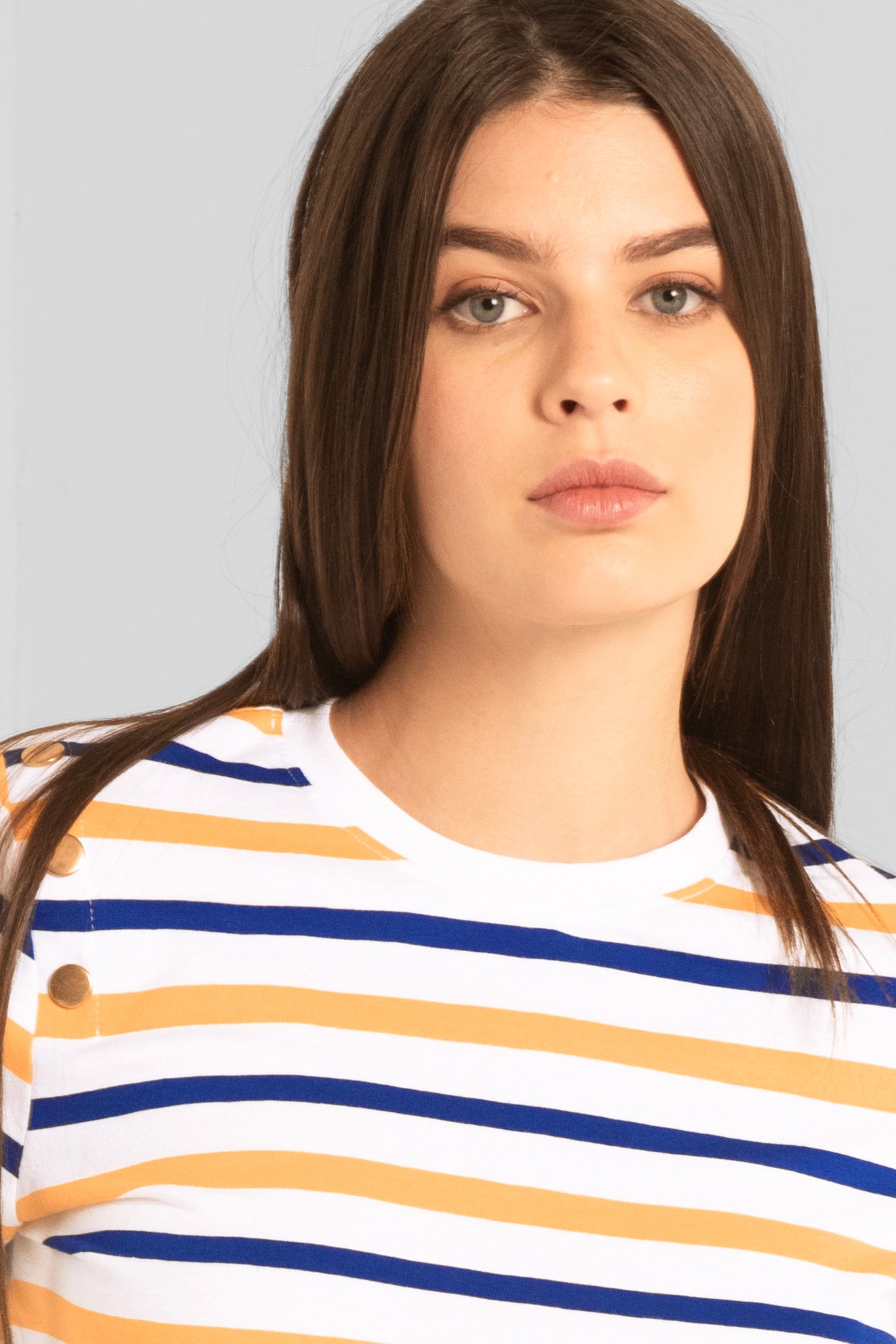 Womens Button Details Stripe T-Shirt