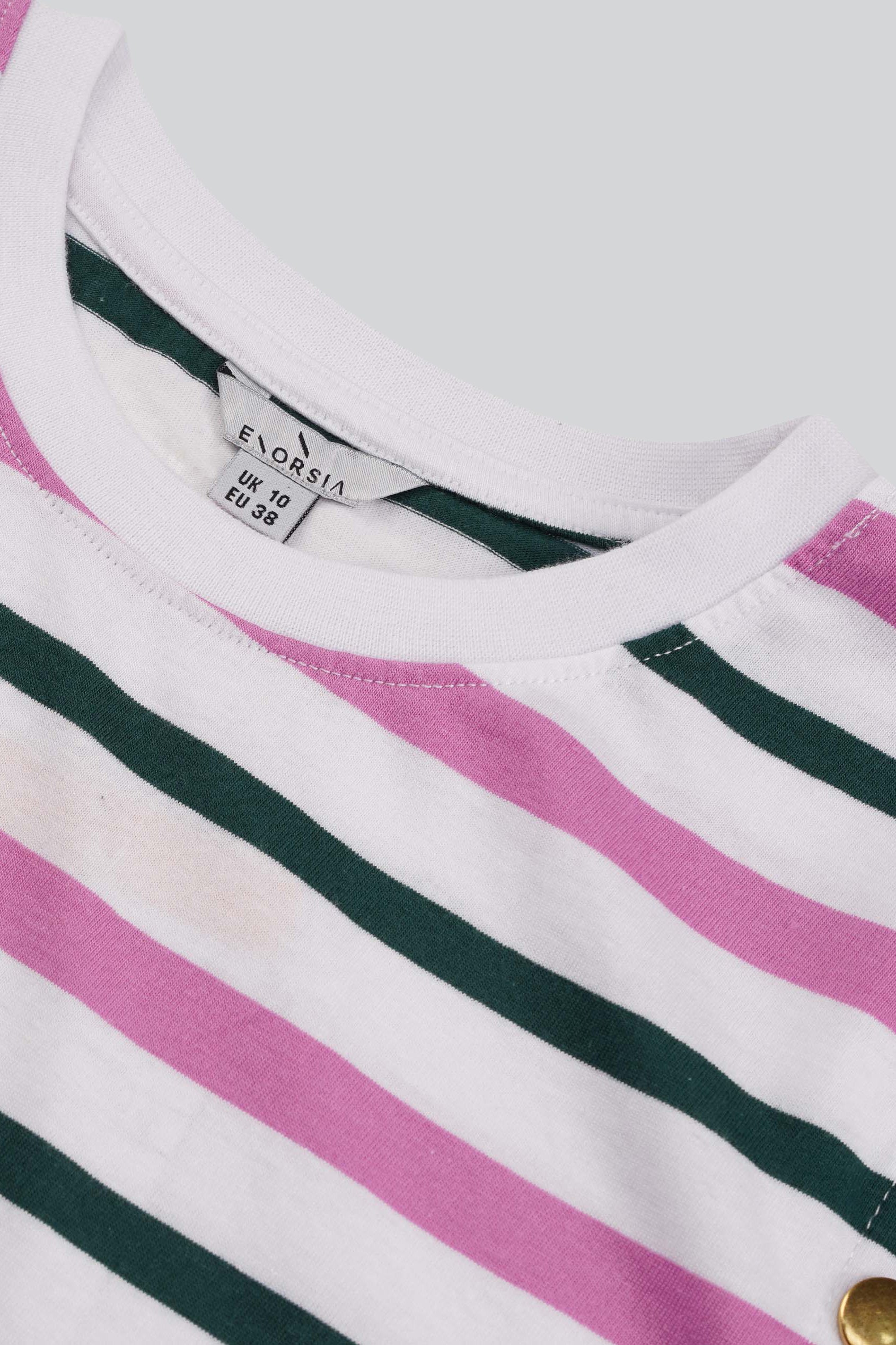 Womens Button Details Stripe T-Shirt