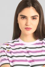 Womens Button Details Stripe T-Shirt