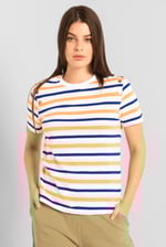 Womens Button Details Stripe T-Shirt