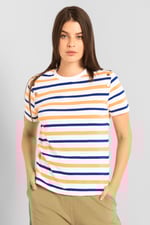 Womens Button Details Stripe T-Shirt