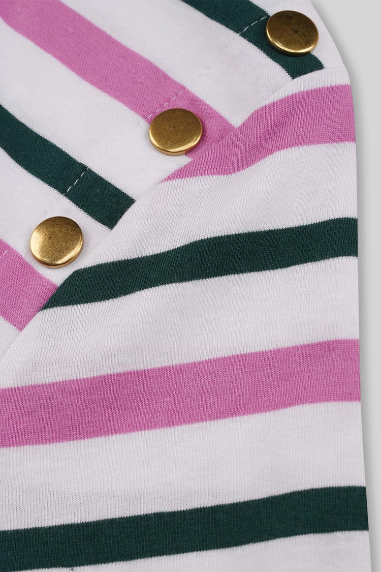 Womens Button Details Stripe T-Shirt