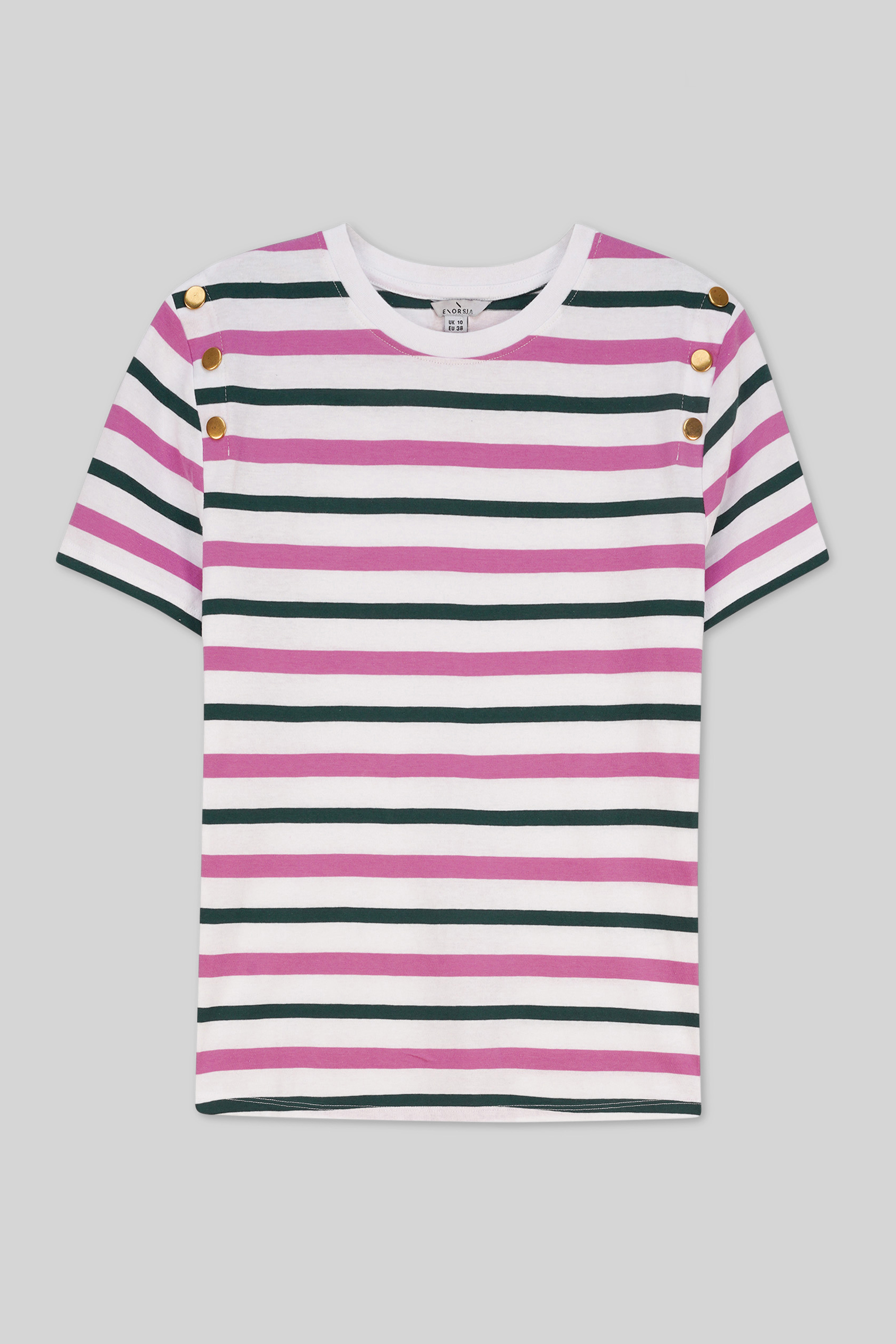 Womens Button Details Stripe T-Shirt