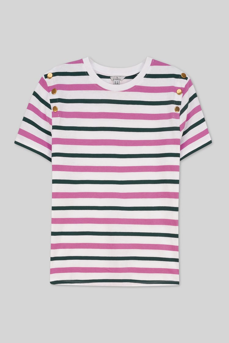 Womens Button Details Stripe T-Shirt