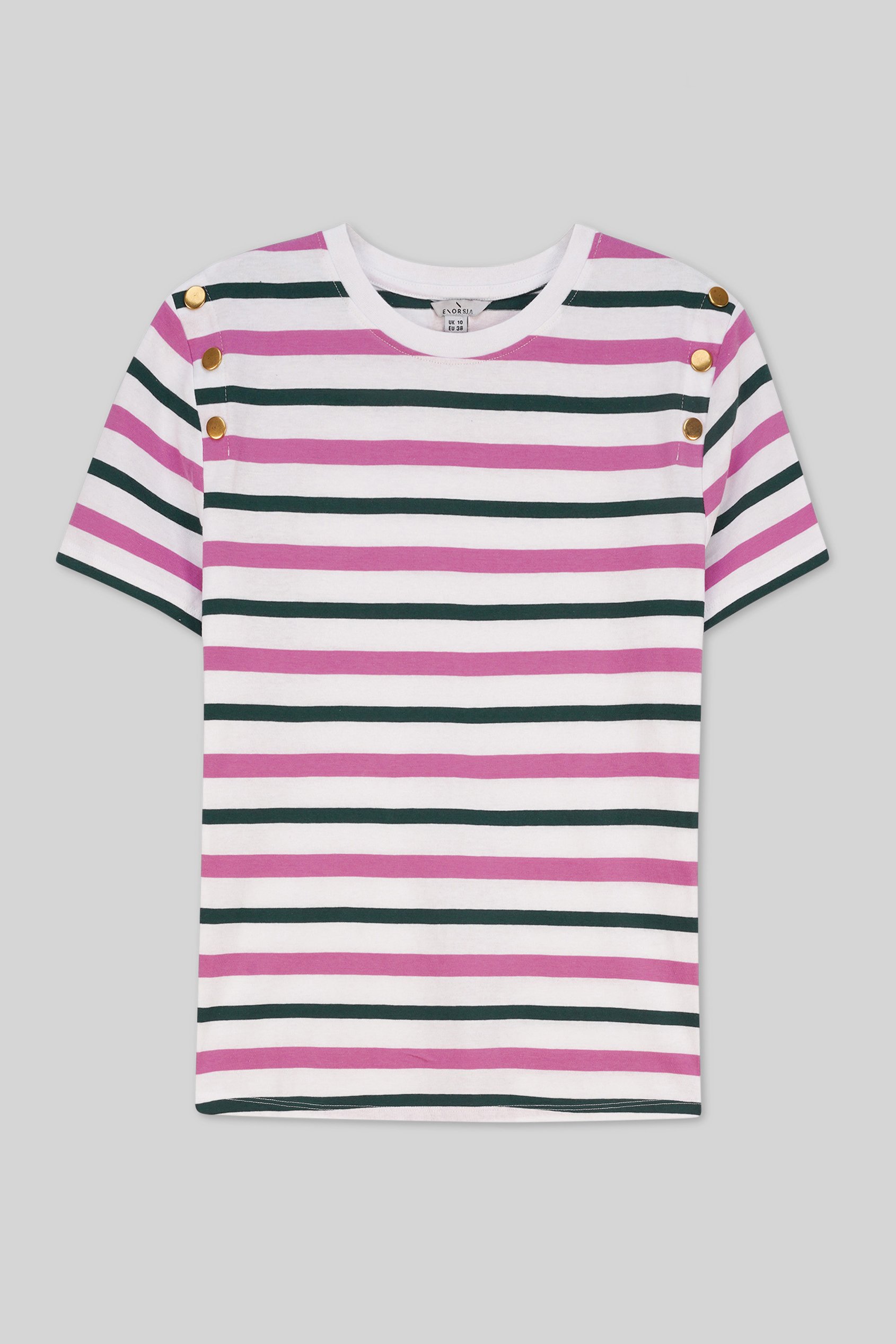 Womens Button Details Stripe T-Shirt