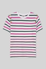 Womens Button Details Stripe T-Shirt