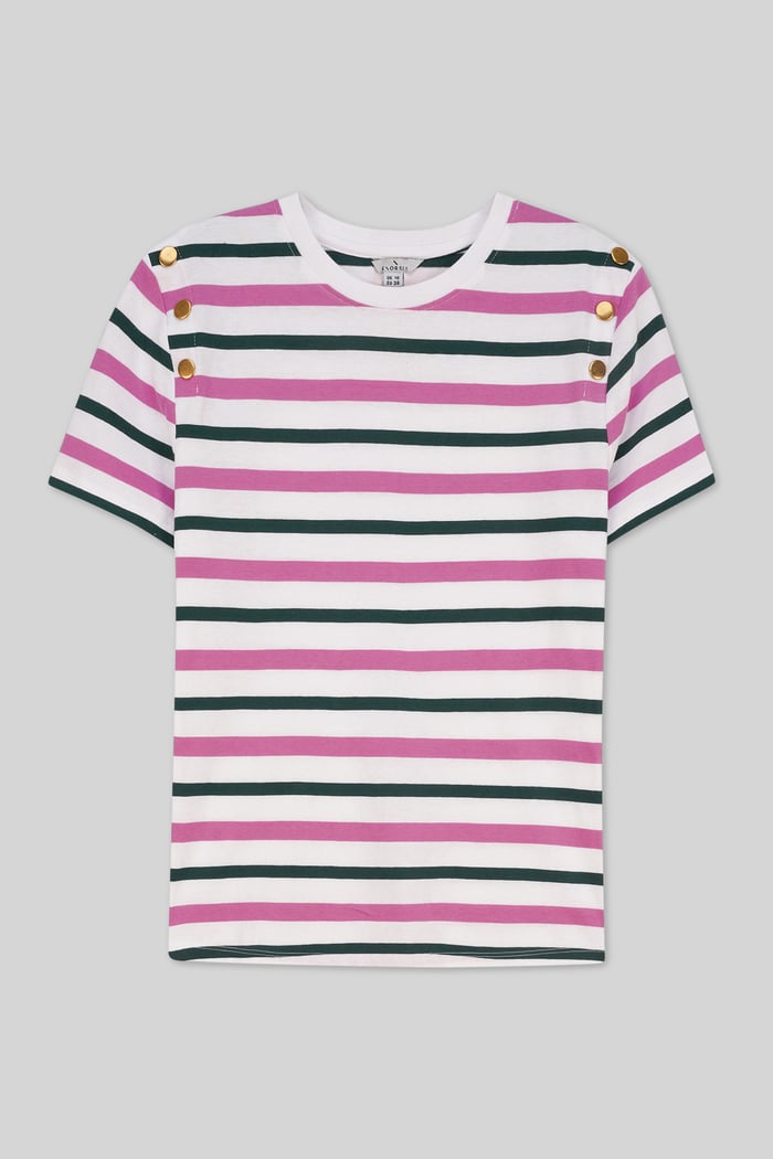 Womens Button Details Stripe T-Shirt