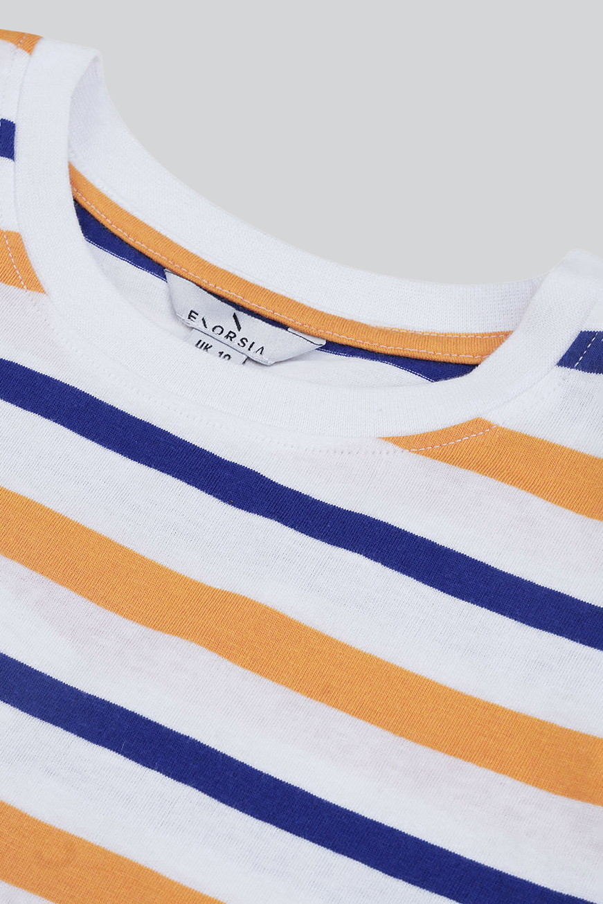 Womens Button Details Stripe T-Shirt