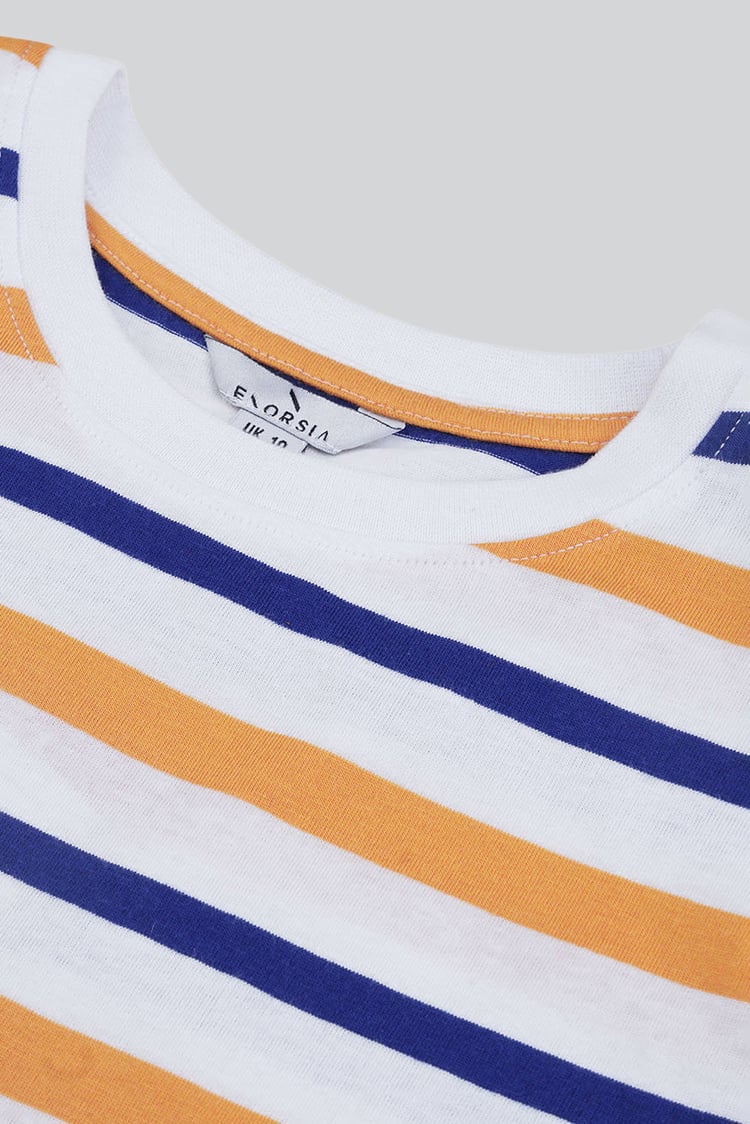 Womens Button Details Stripe T-Shirt