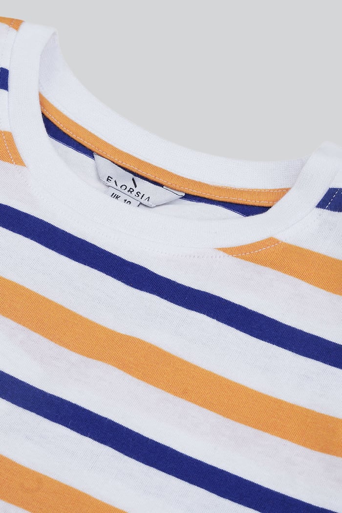 Womens Button Details Stripe T-Shirt