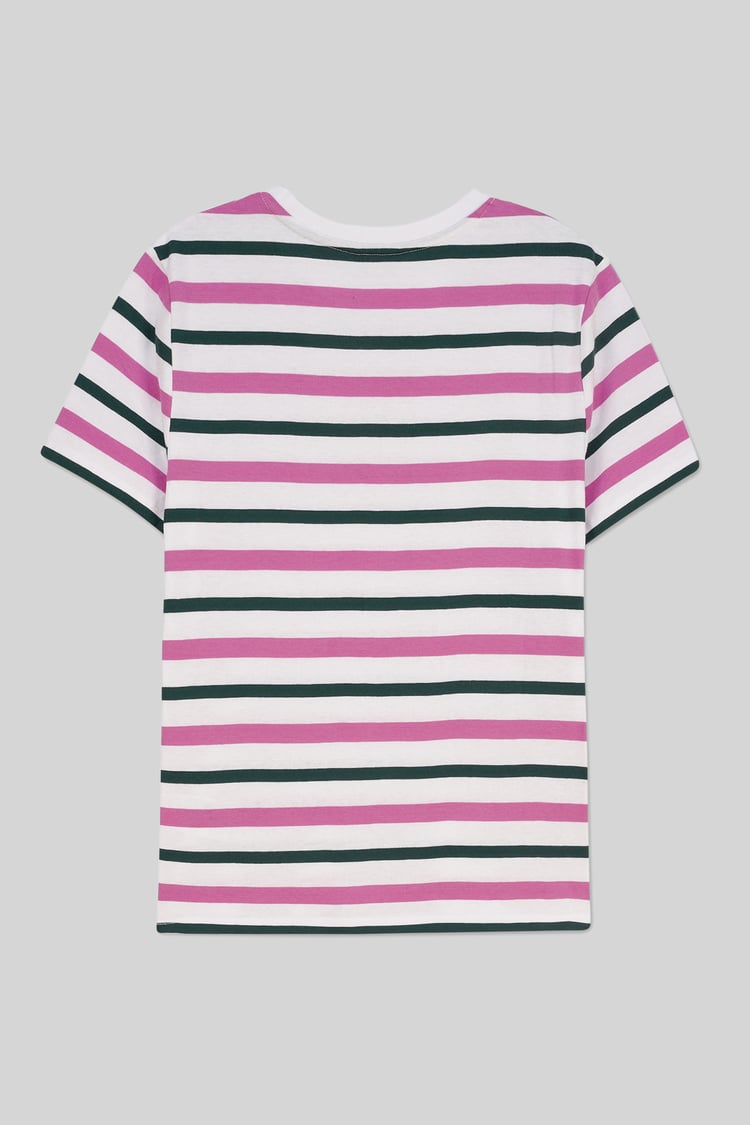 Womens Button Details Stripe T-Shirt