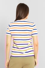 Womens Button Details Stripe T-Shirt