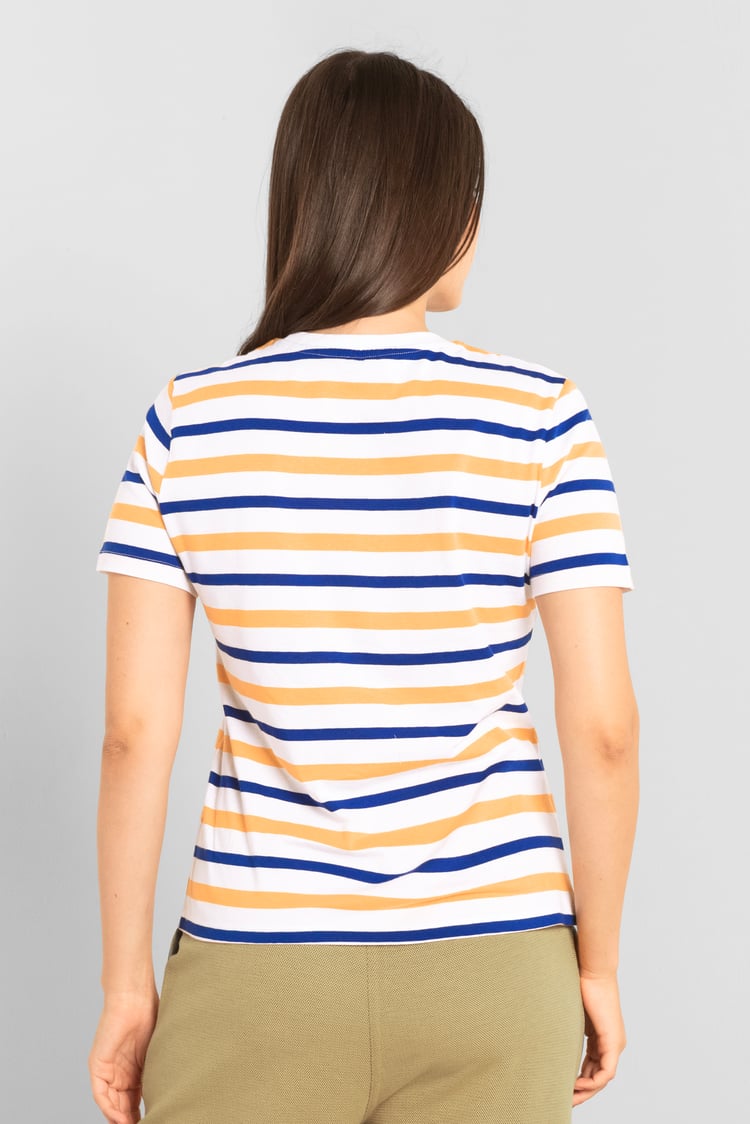 Womens Button Details Stripe T-Shirt