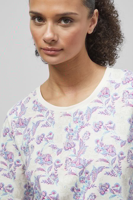 White Crayon Leaf Printed T-Shirt