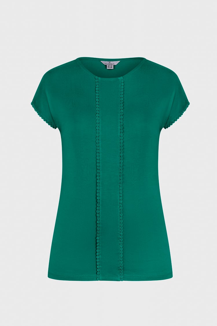 Boat Neck Front Lace Trim Tops