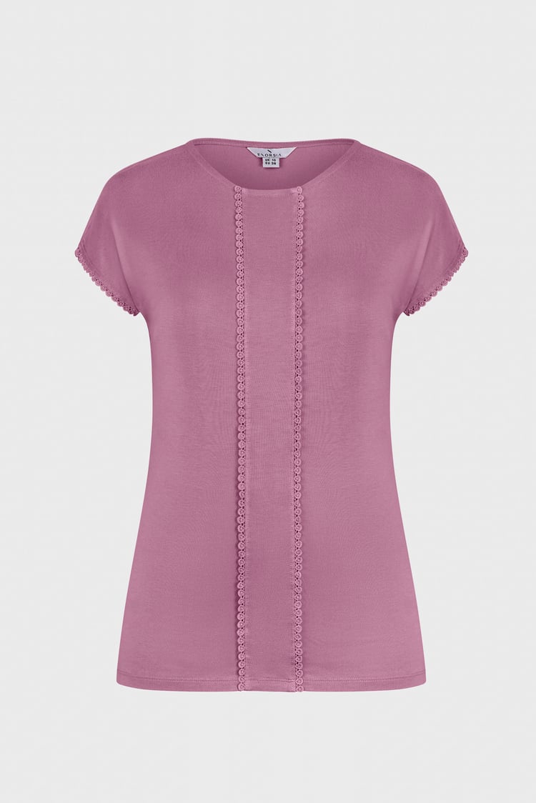 Boat Neck Front Lace Trim Tops