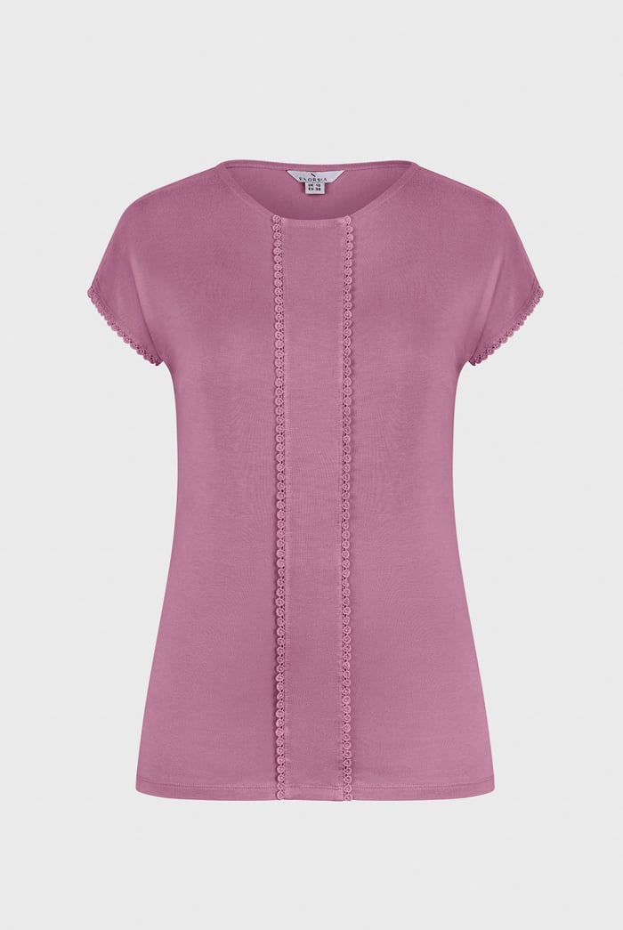 Boat Neck Front Lace Trim Tops