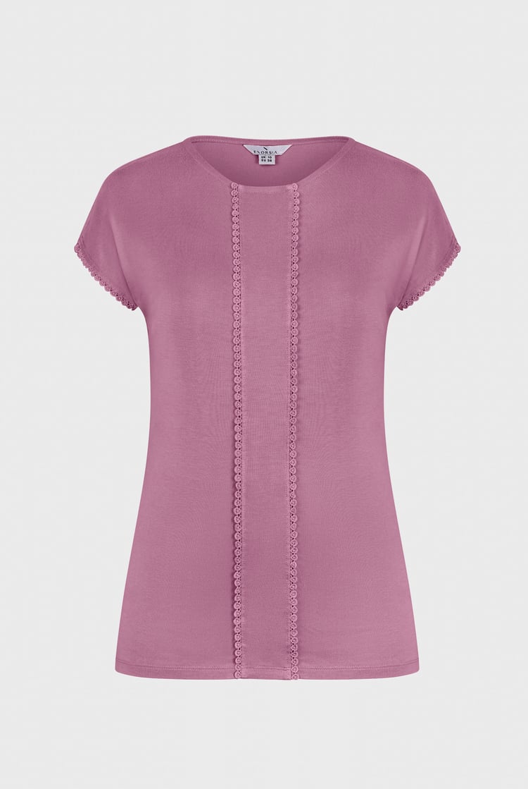 Boat Neck Front Lace Trim Tops