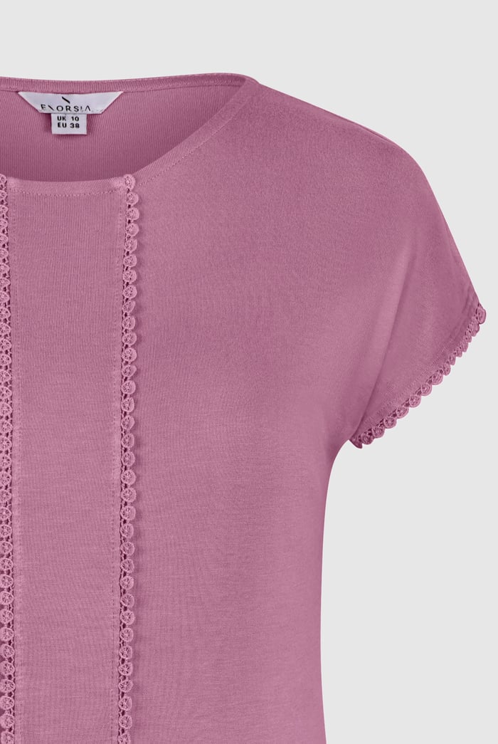 Boat Neck Front Lace Trim Tops