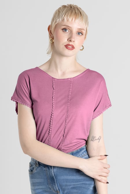 Green Boat Neck Front Lace Trim Tops