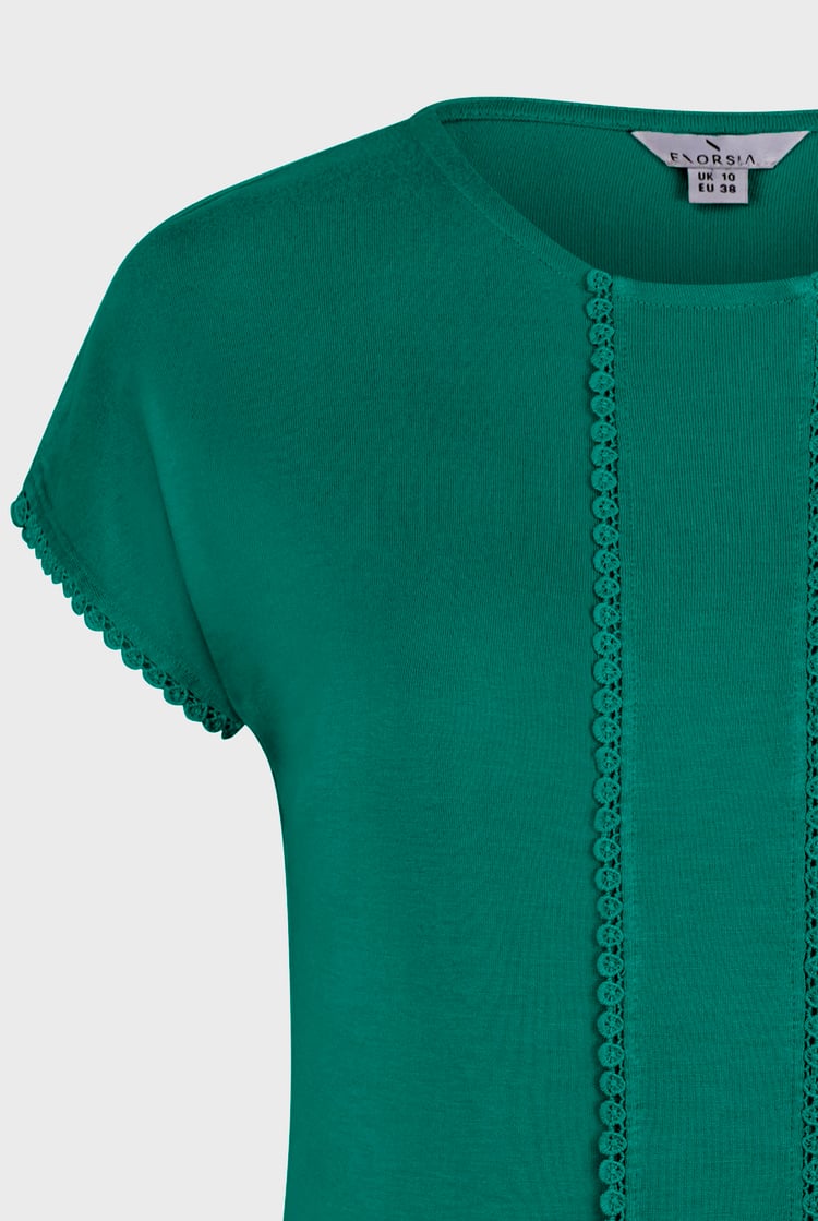 Boat Neck Front Lace Trim Tops