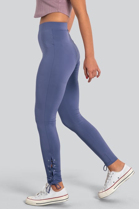 Women's Blue Draw cord Detailed Hem Slim Leggings