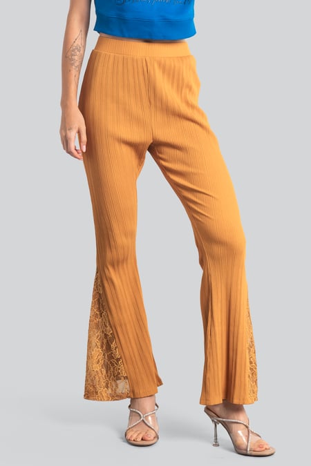Orange High Waisted Lace Insert Flare Leggings