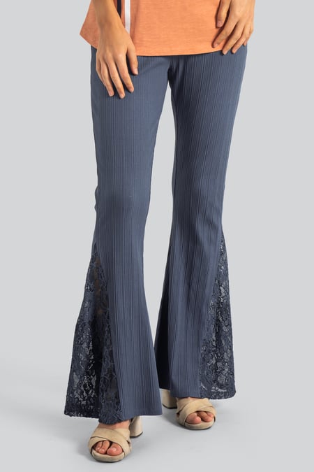 Orange High Waisted Lace Insert Flare Leggings